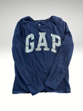 GAP Navy Blue Long Sleeve Tee w/ Cheetah Print Lettering Size Small (SKU: 29G)